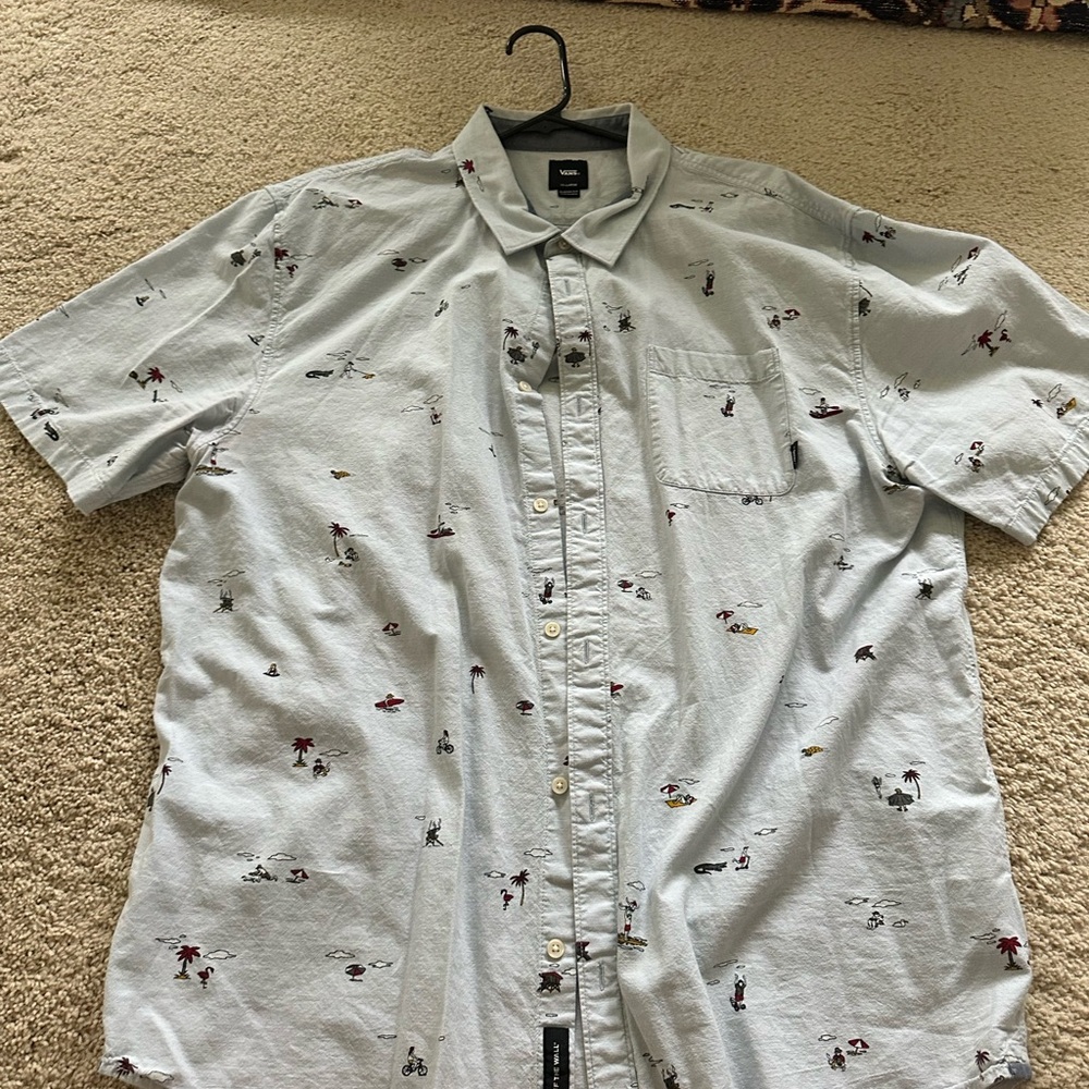 Vans Gray Casual Button Down Shirt with Pattern